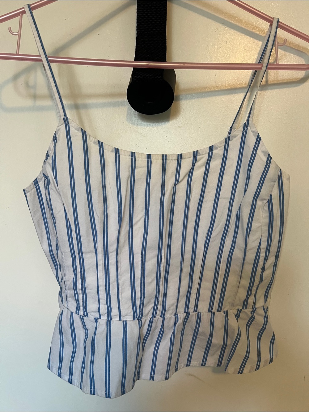American Eagle Outfitters White and Blue Striped Smocked Cami